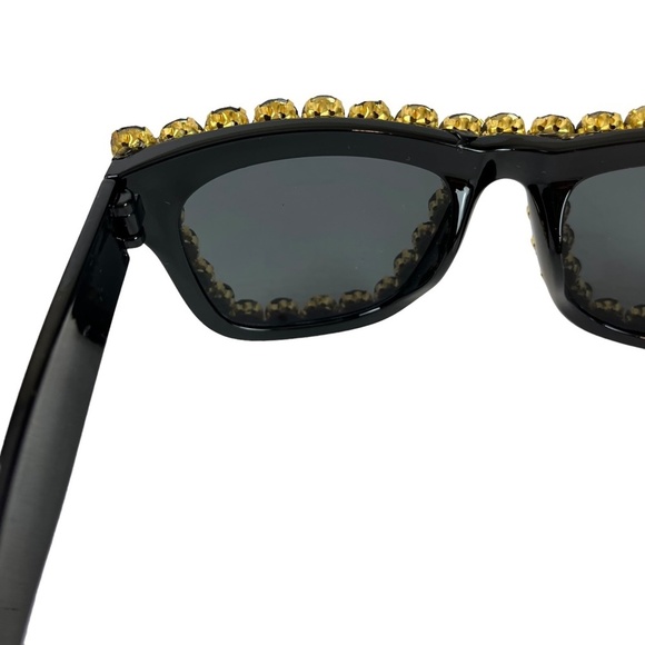 SUNGLASSES SUN GLASSES SHADES Black Rhinestone Bling Plastic Frame Gold Beach - Picture 8 of 16